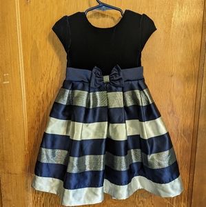 Jona Michelle Blue Velvet and Sparkly Stripe Dress 4T
